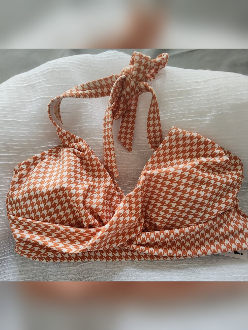 Seafolly Beachlife Terracotta Houndstooth Halter Bikini Top - Size 36D NWT